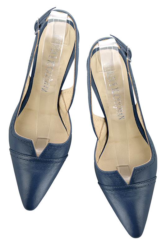 Chaussure femme brides bleu denim Bout effil . Talon mi haut